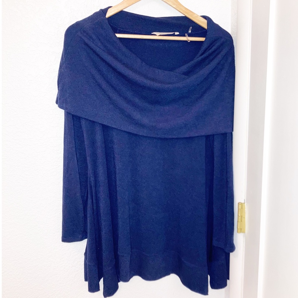 SOFT SURROUNDINGS Assymetrical Cowl Neck Navy Knit Tunic SZ: L